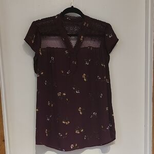 Floral Lace Trim Top - Burgandy